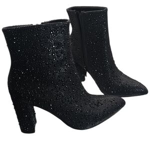 Top Moda Black Rhinestone Booties 6.5 NWT Concert Glam Block Heel